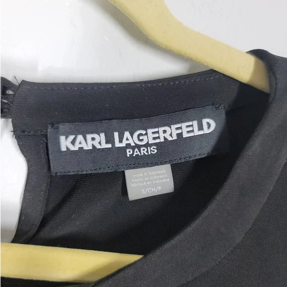 Karl Lagerfeld Paris Foldover Top Size S Crew Neck Sleeveless Stretch Tank Black - Picture 4 of 6
